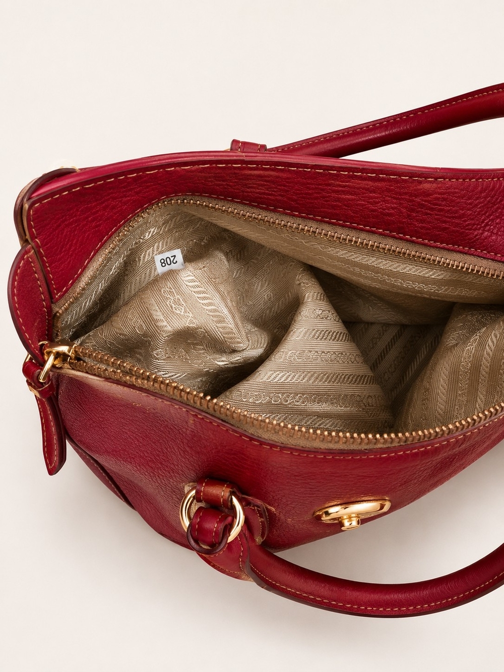 Prada Red Leather Satchel with Gold-Tone Hardware - Picture 5 of 7